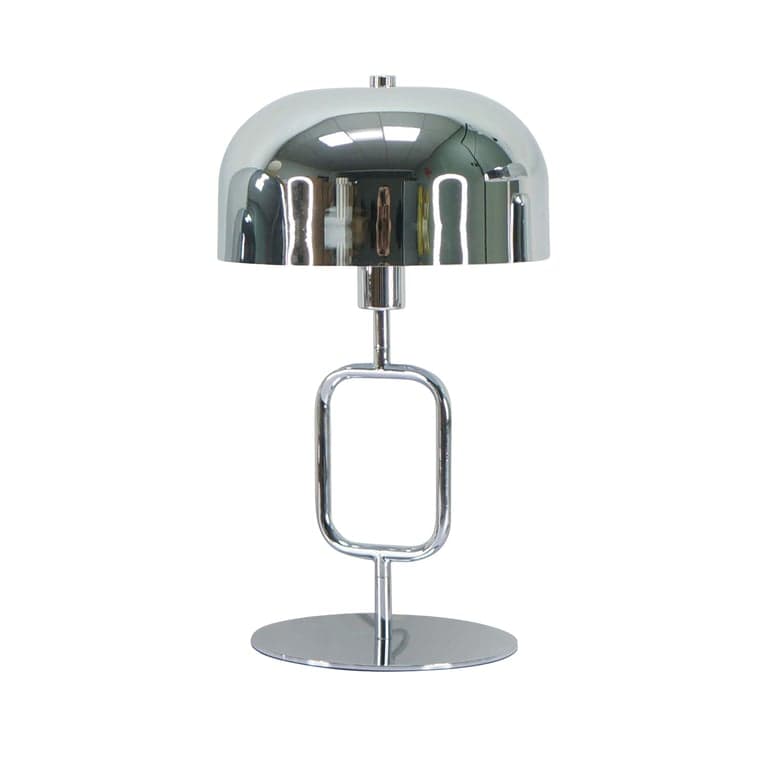 Lampe de table design avec cadre rectangulaire chromé et abat-jour dôme géométrique