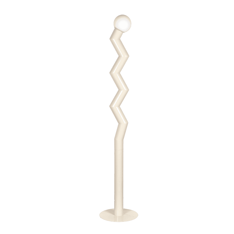 Lampadaire Zigmo zigzag tissu blanc cassé crème ampoule boule