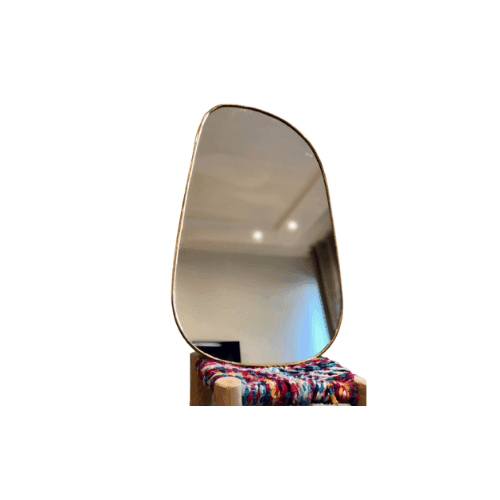 Lot de 4 miroirs aux formes libres organiques avec cadres en laiton doré