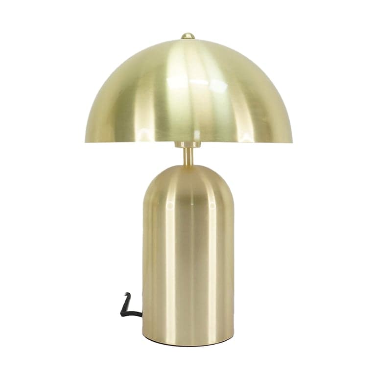 Lampe de table champignon métal doré satiné, diffuseur bombé, pied fin