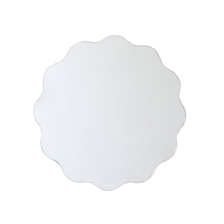 Miroir rond avec large bordure ondulée chromée aux reflets mouvants