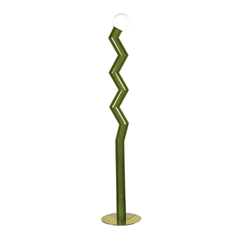 Lampadaire Zigmo zigzag tissu kaki mat ampoule boule blanche