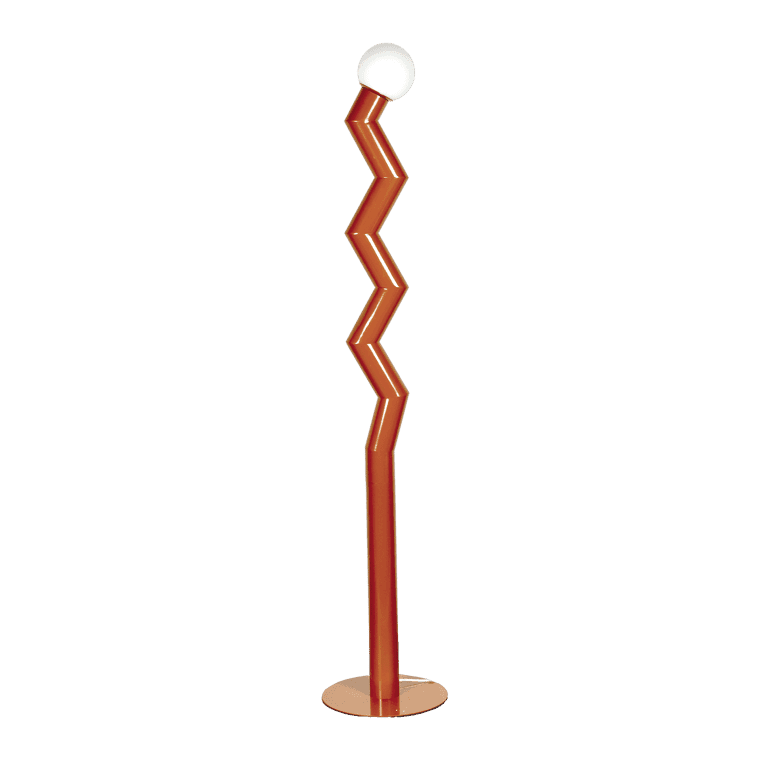 Lampadaire Zigmo zigzag tissu brun terracotta ampoule boule blanche