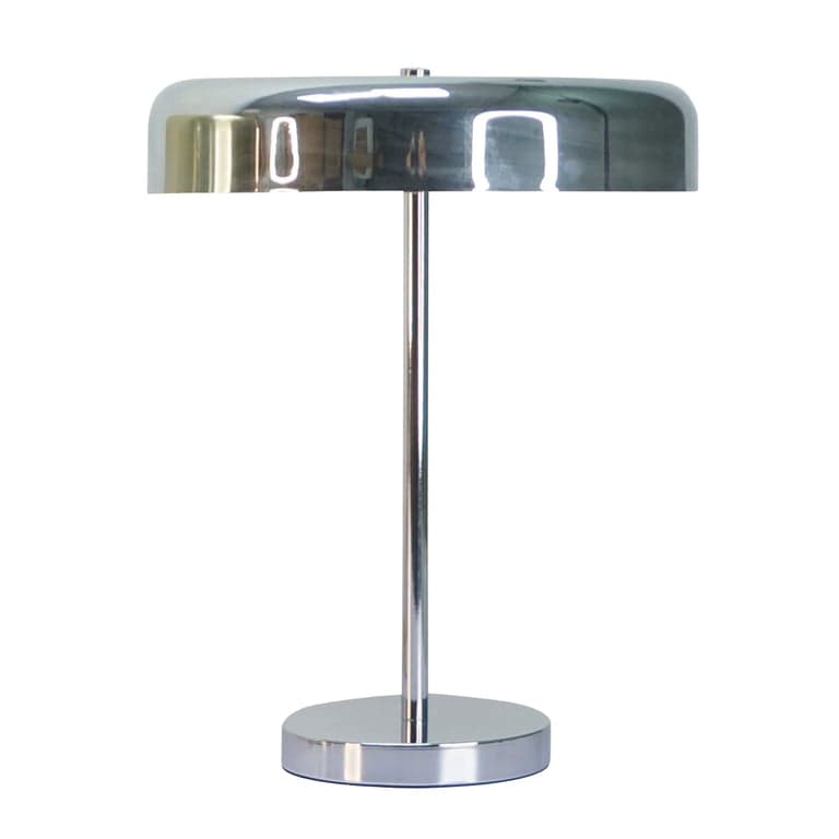 Lampe de table tige fine avec diffuseur disque chromé, style minimaliste